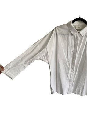 JUST FEMALE Cotton Hidden Button Front Blouse Shirt Dolman Sleeve Ruffle White M
